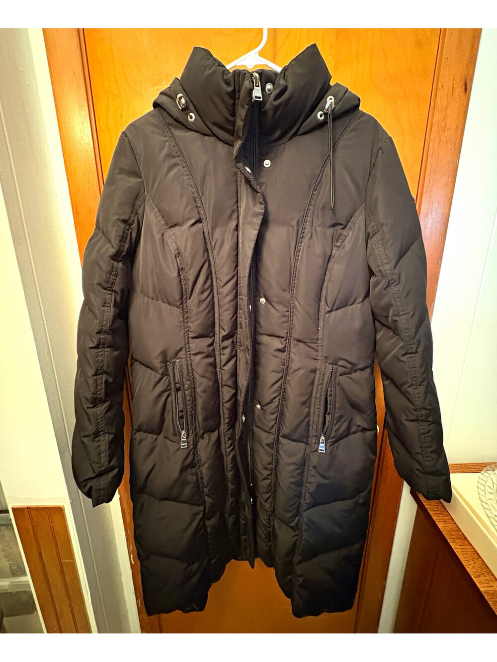 Calvin Klein Women’s Black Long Hooded Puffer Coat Size Large